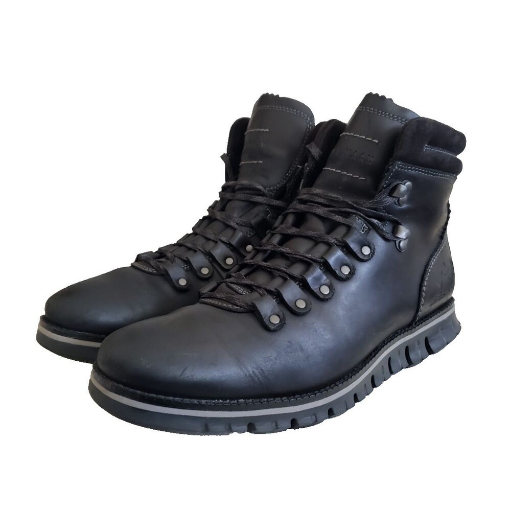 Cole Haan ZeroGrand Hiker Boots Men's Sz 8.5M Black Leather Waterproof Lace Up
